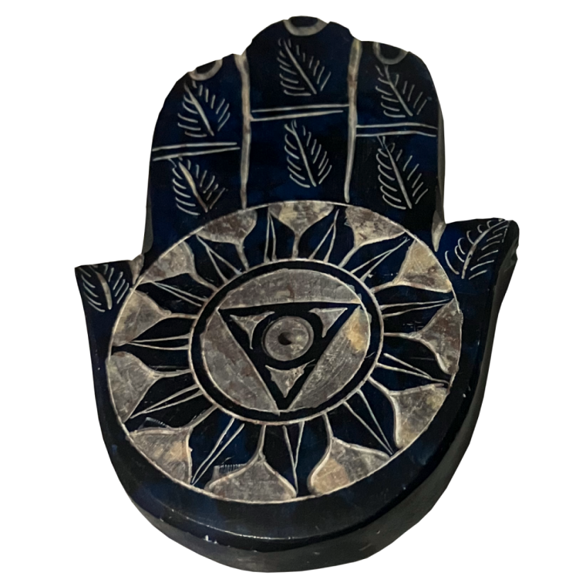 Vyřezávaný minerální stojánek Hamsa - Čakry: Krční čakra