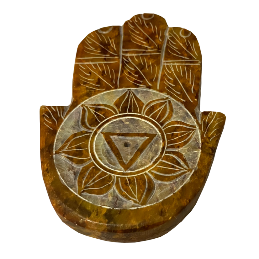 Vyřezávaný minerální stojánek Hamsa - Čakry: Krční čakra