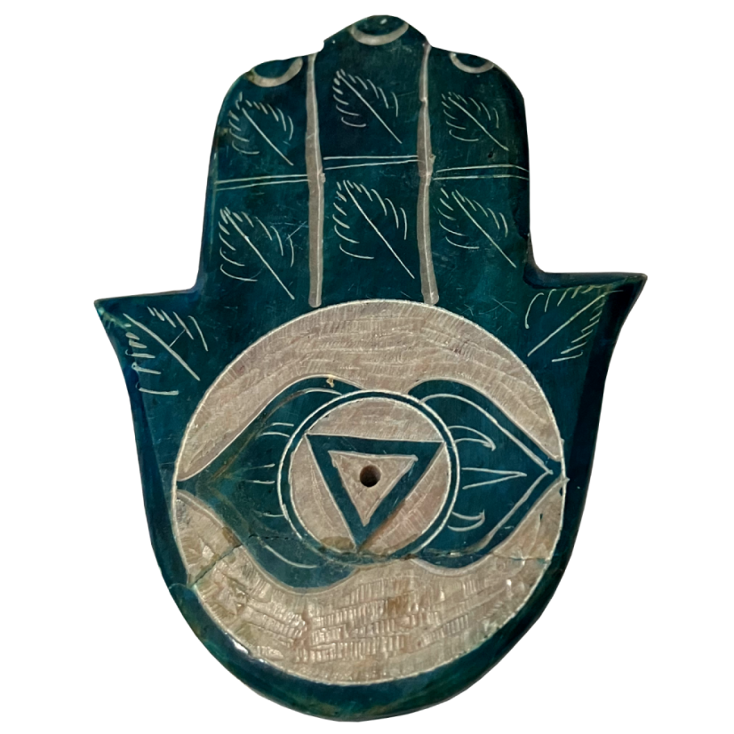 Vyřezávaný minerální stojánek Hamsa - Čakry: Krční čakra
