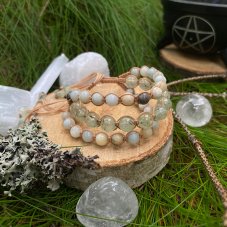 Ručně vázaný trojitý Shamballa náramek - Amazonit a prehnit